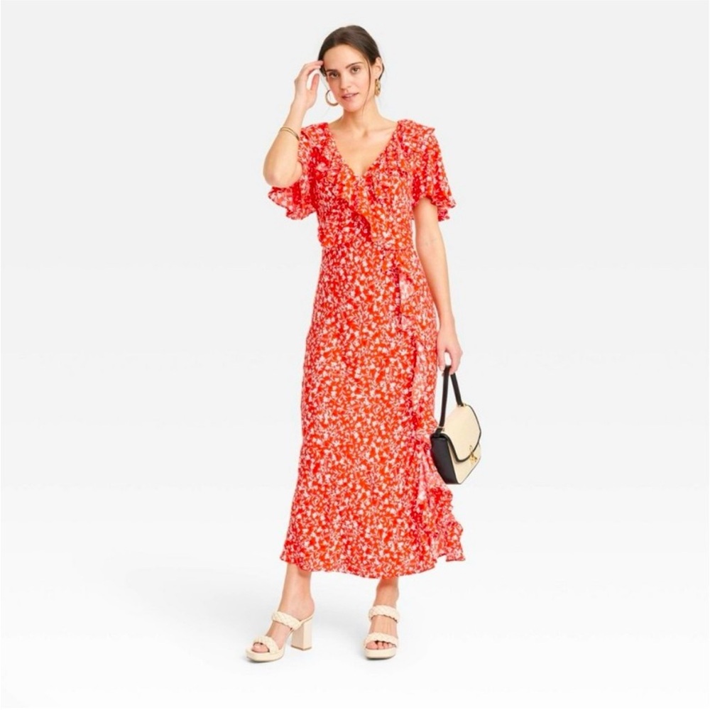 Red and White Floral maxi dress
